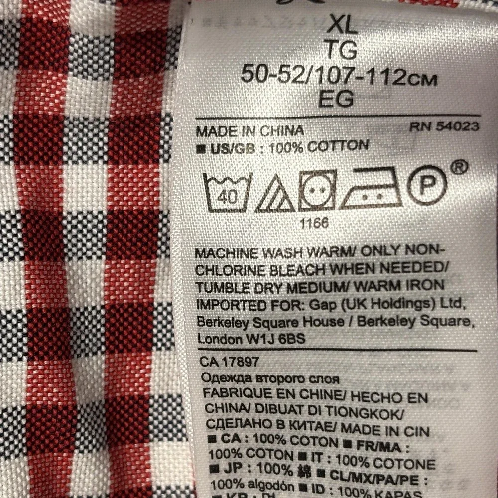 Banana Republic Grant Fit Mens XL Red Gingham Cotton Stretch Oxford Shirt 0378